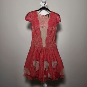 BCBGMAXAZRIA Scarlet Red Lace Mesh Tiered Layered Tulle Rochelle Fairy Dress 2